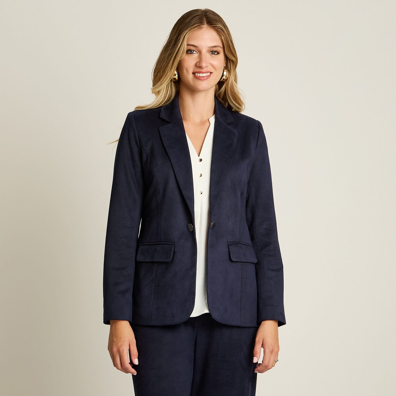 Blazer Azul Manga Larga Elasticidad Nula Con Forro Calce Normal Tela Plano